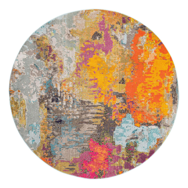 Washable Abstract Indoor Rug, Round 7'