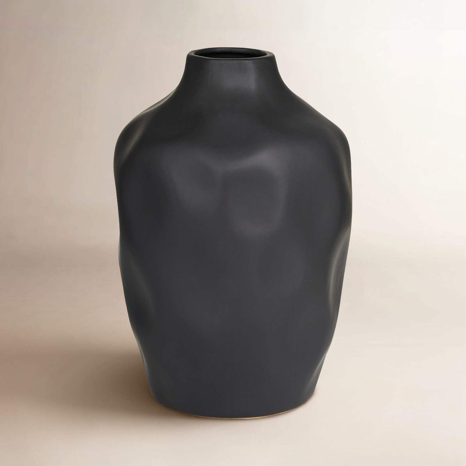 Stoneware Table Vase, Brown, 13.8" H x 9.35" W x 9.25" D