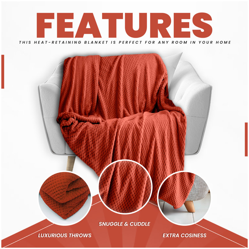 Teddy Popcorn Waffle Throw Blanket Soft Warm Cosy Lightweight Waffle Decorative Blanket for Sofa Couch Bed Bedroom Living Room