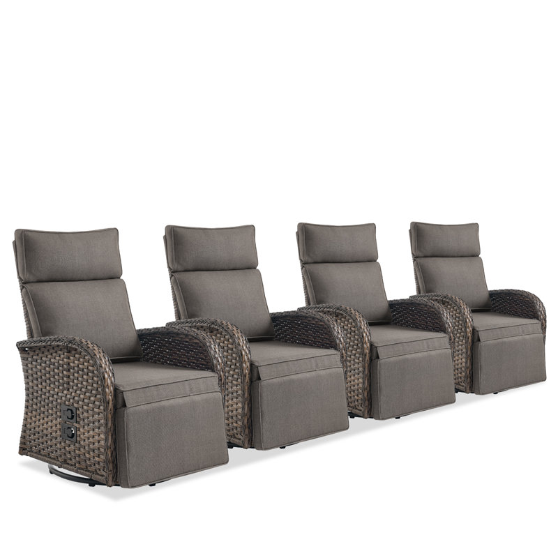 Chaise longue inclinable et réglable en osier Serita, Gris, Brun