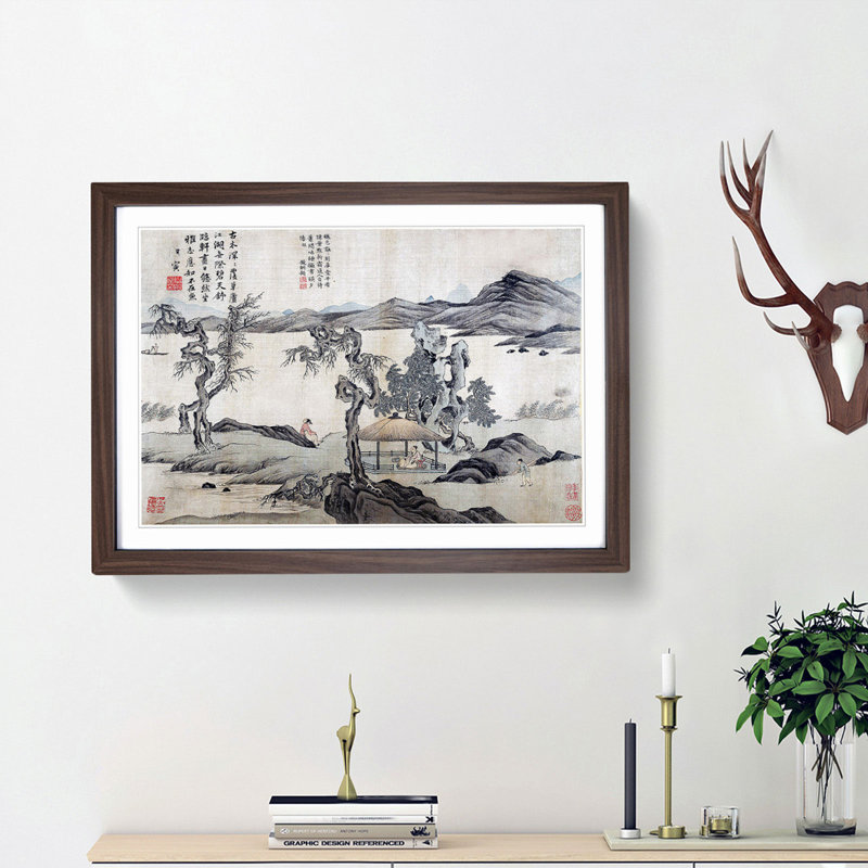 Landscape Vol.3 by Tang Yin - Picture Frame Painting Print, 36cm H x 48cm W x 2cm D, Walnut Framed