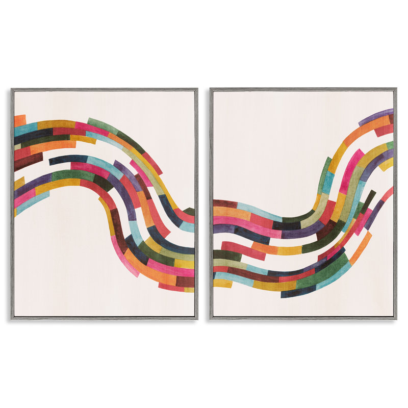 «Abstract Colorful Wave», ensemble de 2 giclées sur toile par Grace Popp, Estampe numérique Farmhouse, H 20 po x l 16 po