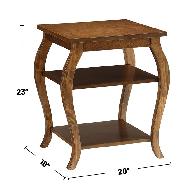 Table de bout carrée avec 2 tablettes, bleu sarcelle, Noyer