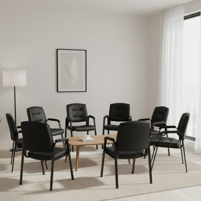 Faux Leather Office Waiting Room Chair Set of 2, Modern Executive Office Chair for Reception, Conference Room Chairs with Armrests for Guest Seating