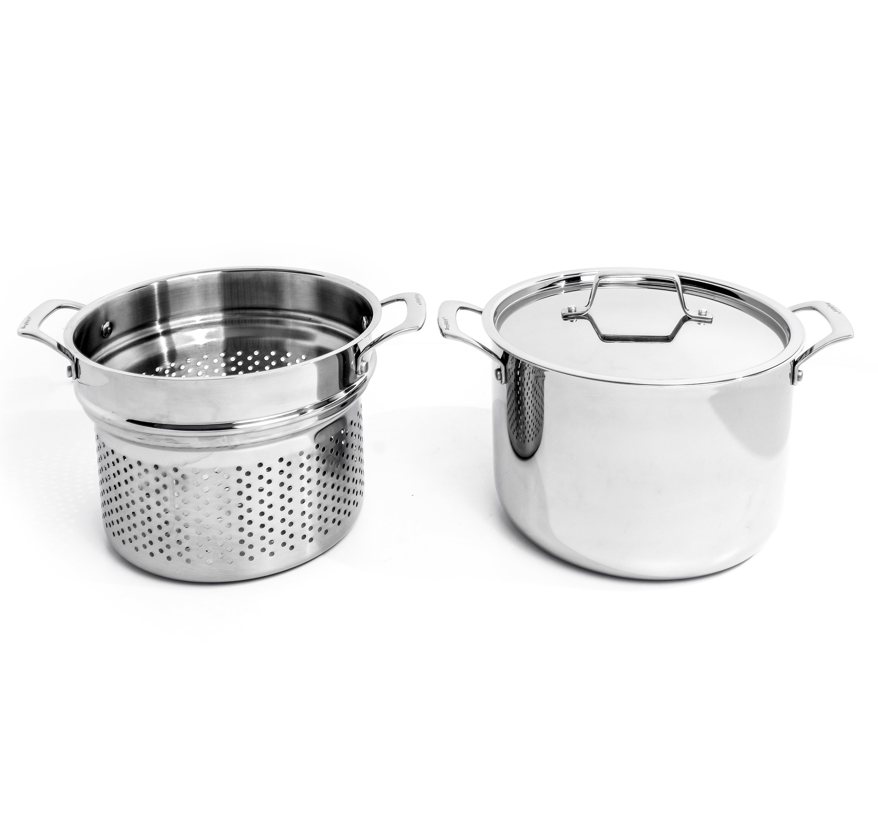 8 Quart Stainless Steel Stock Pot With Colander, Steamer, Glass Lid, Silver