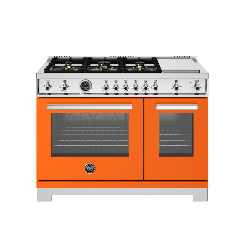 Professional Series All-Gas Range 48" - 6 Brass Burners + Electric Griddle - Gas Oven, Orange Gloss