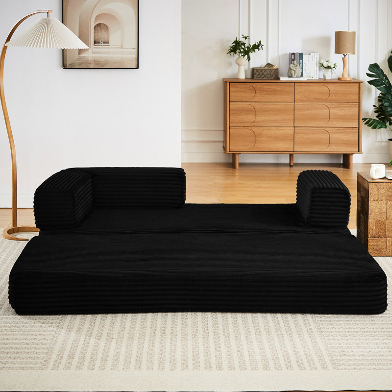 Velours côtelé noir, canapé 2 places désossé pour le salon, canapé modulaire moderne avec confort et utilisation instantanée, multifonctionnel, sans assemblage, multifonctionnel, confortable,