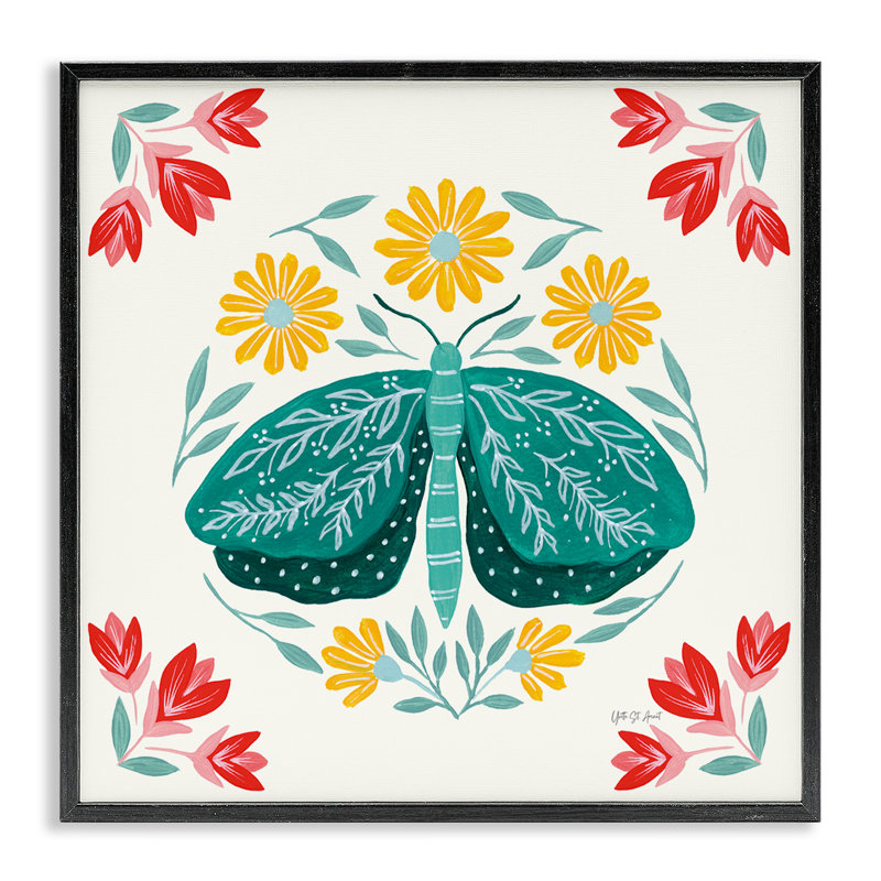  «Green Folk Butterfly», art numérique par yvette St. Amant, Giclée encadrée noir minuit, H 12 po x l 12 po