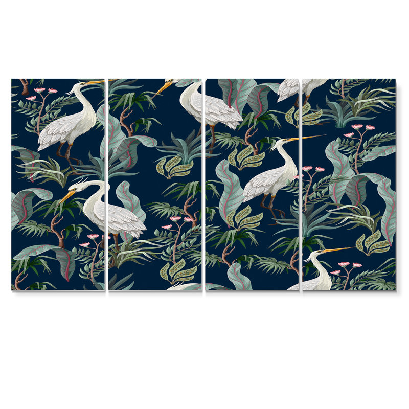 Chinoiserie avec oiseaux et pivoines VII - ensemble de 4 impressions sur toile tendue