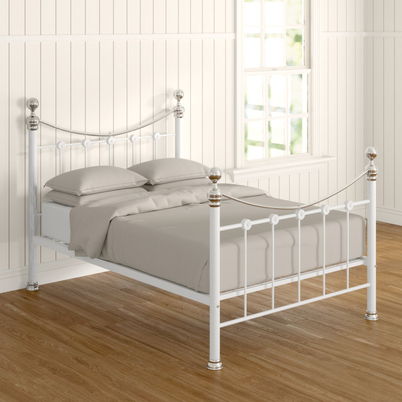 Cambridge Metal Storage Bed, White/Chrome, Kingsize (5')