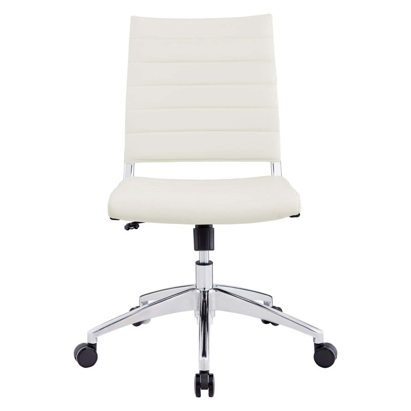 White Vinyl Armless Swivel Task Chair with Metal Base