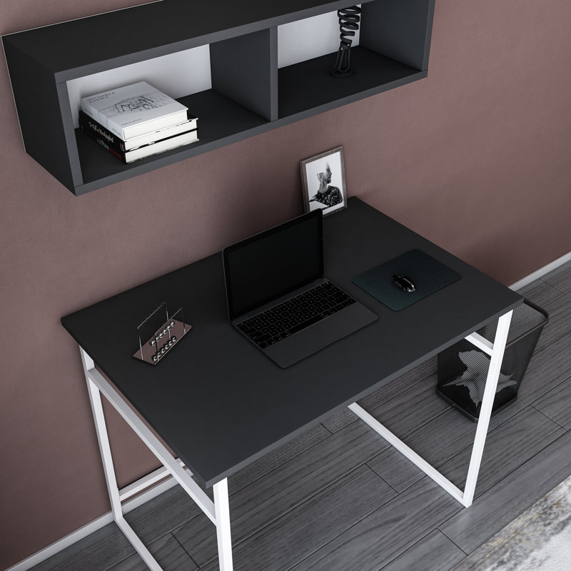 Hussum 90cm W Rectangular Computer Desk, Anthracite/White