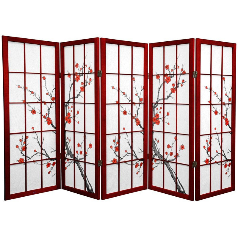 48" Low Cherry Blossom Shoji Room Divider, 4, Rosewood