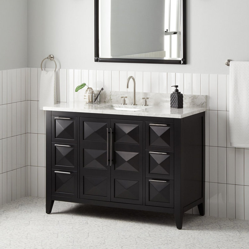 48" Holmesdale Vanity With Rectangular Undermount Sink, Black, 8" Widespread, Carrara Marble