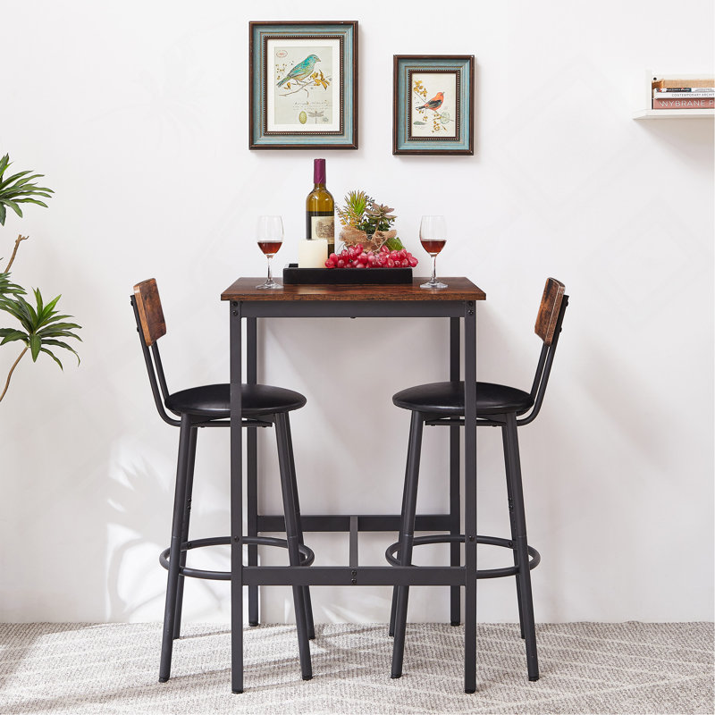 Ensemble de table de bar avec 2 tabourets de bar en polyuréthane avec dossier, brun rustique, l 23,62 po x P 23,62 po x H 35,43 po