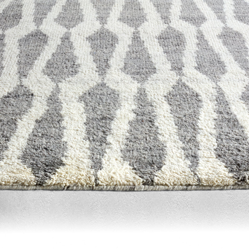 Tapis ivoire / gris en laine noué à la main Camyiah, Rectangle 5 pi x 8 pi