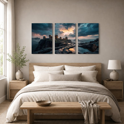 Observatory Domes on Rocky Mountain Peak at Sunset Set Of 3 Canvas Wall Art