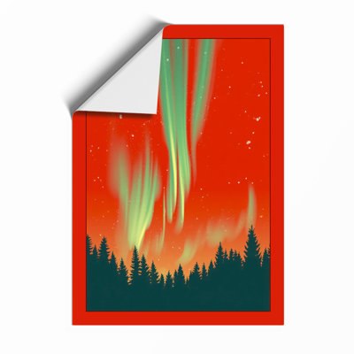 Aurora Over Silent Forest Scandinavian - Framed Print