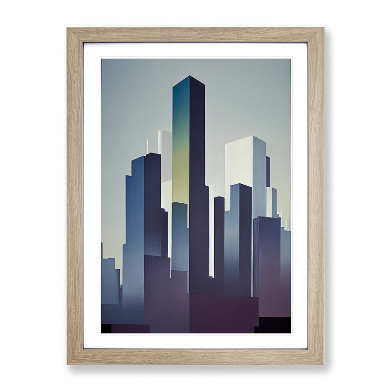 Serene City Skyline No.3 - Framed Print, 34cm H x 25cm W x 2cm D, Oak Framed