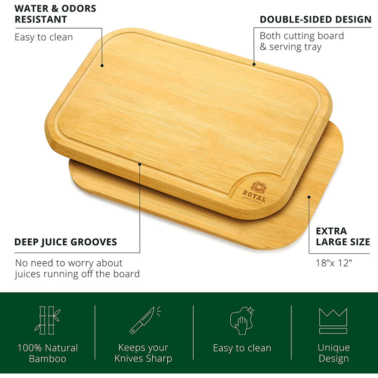 Royal Craft Wood Luxury Wood Cutting Board For Kitchen - Chopping Board  W/Juice Groove & Easy Grip Handle - Organic Wooden Cutting Boards For Meat,  Cheese, Fruits & Vegetables (Set Of 2)