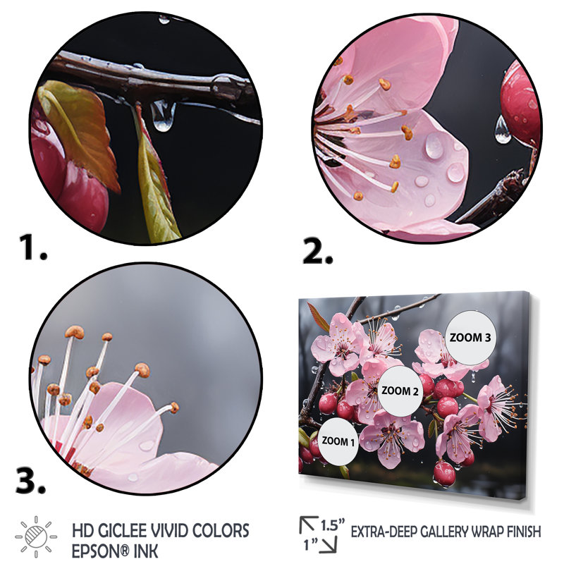 Fleur de cerisier rose, joyau de jardin I - art mural cerisier en fleurs, Cadre doré à coins fermés