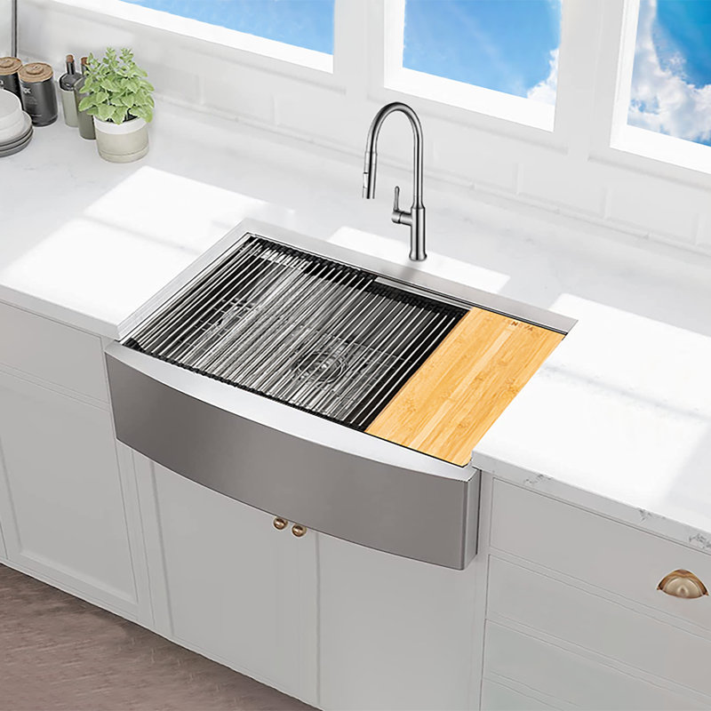 Évier de cuisine à tablier frontal simple 36 pouces avec 5 accessoires pour salle de bain KBFmore, 5 pièces