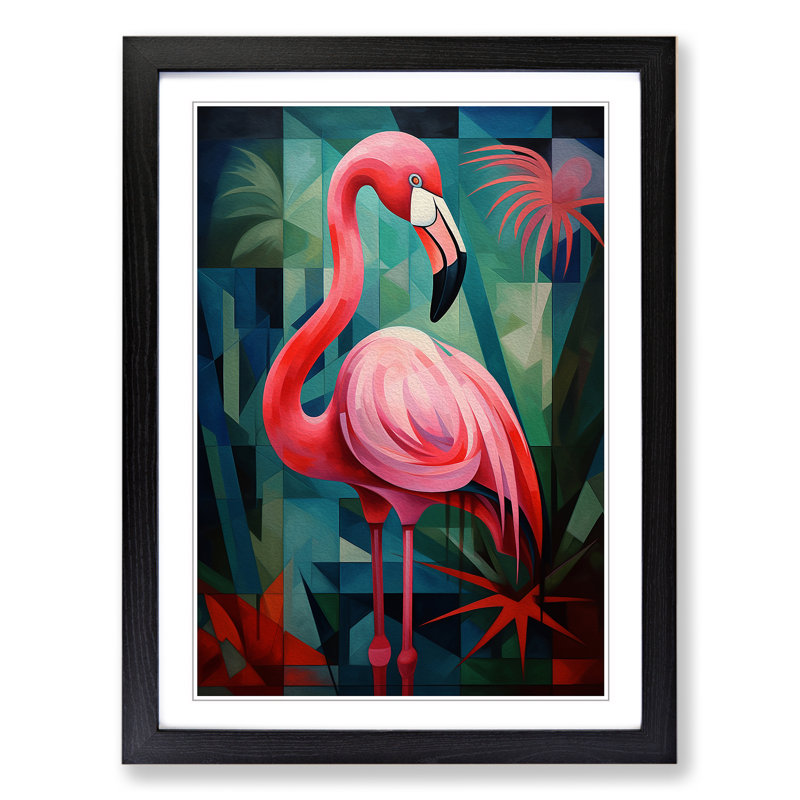 Flamingo Cubism No.2 - Framed Print, 34cm H x 25cm W x 2cm D, Black