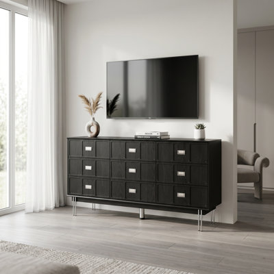 Meuble télé noir avec 9 tiroirs, meuble télé imperméable avec rangement spacieux pour le salon