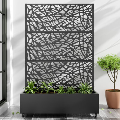 Metal Planter Box with Trellis with Wheels