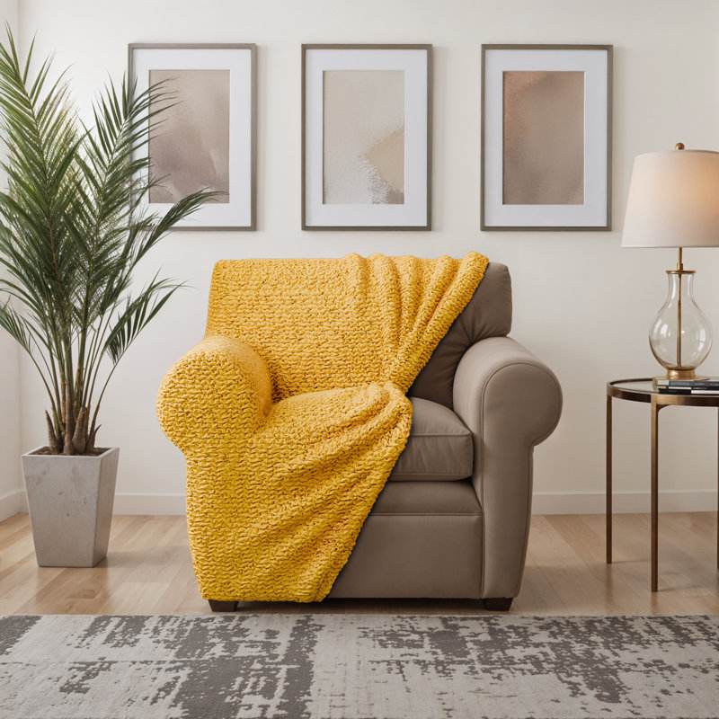 Stretchy Slipcover for Armchair - Secure Fit, Easy to Clean and Durable - Comfort Collection, Mango