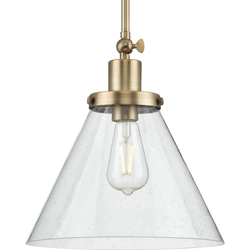 Luminaire suspendu 1 lumière avec verre transparent transparent Progress Lighting Hinton, Laiton rétro