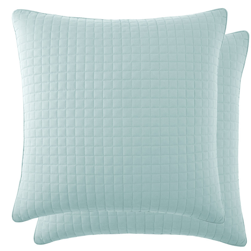 Ensemble de 2 taies décoratives matelassées à motif carré en microfibre à double bordure en microfibre Southshore, Bleu ciel
