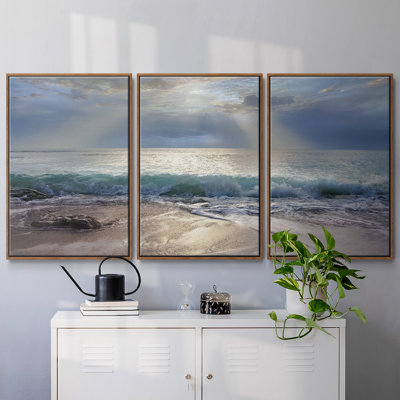 «Aqua Blue Morning», peinture sur toile 3 pièces