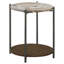 Table d'appoint 20 pouces, plateau rond en marbre, 1 tablette, brun, finition bronze industriel