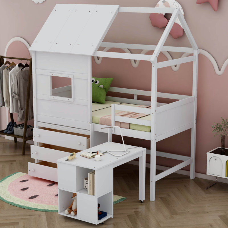 Lit mezzanine simple avec tiroirs Magrans Kids, Blanc