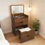 Bureau de coiffeuse 3-en-1 avec miroir éclairé et tabouret de rangement, coiffeuse compacte pour la chambre à coucher, la salle de bain ou le vestiaire (23 po, noyer)-1684543804