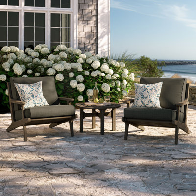 Saratoga 3-Piece Outdoor Teak Wood Furniture Set With Lounge Chairs And Side Table In Weathered Grey Flint