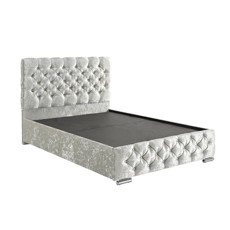 Terrence Upholstered Velvet Bed, Double (4'6), Bling Silver