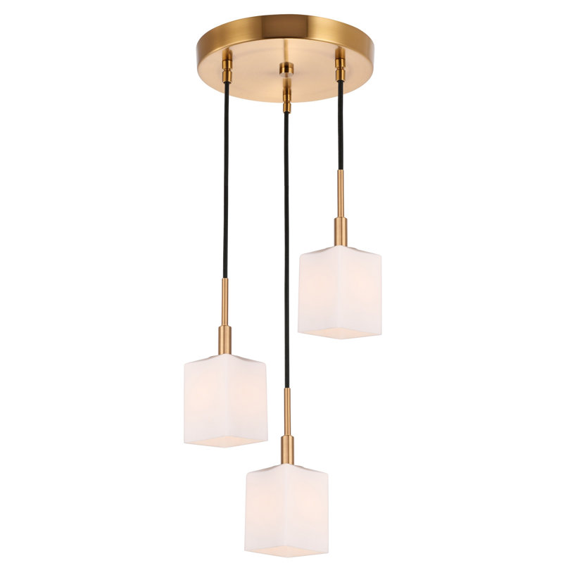 Suspension rectangulaire 3 lumières grappe Thiede, Laiton, Halogène