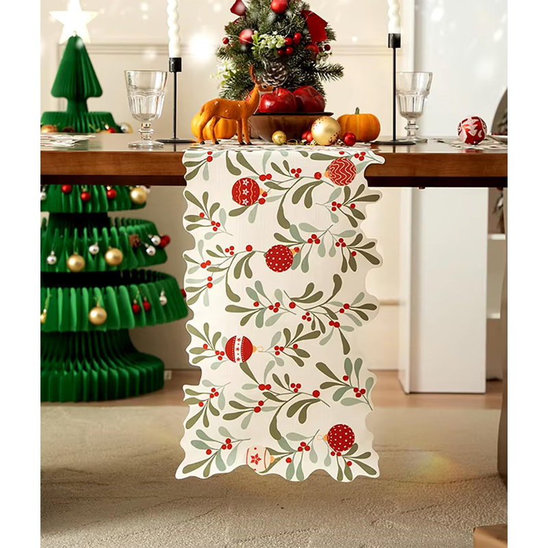 Multicolored Holiday Berries And Leaves Christmas Table Runner, 72"L x 14"W