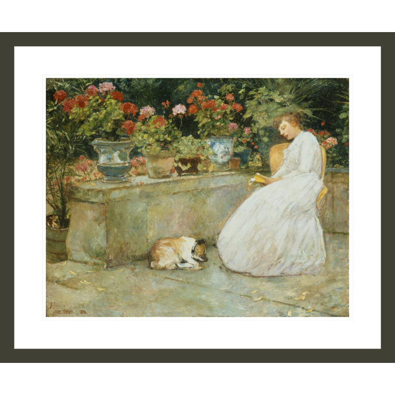 «Reading» par Childe Hassam - impression giclée sur cadre, H 23,5 po x l 28,07 po