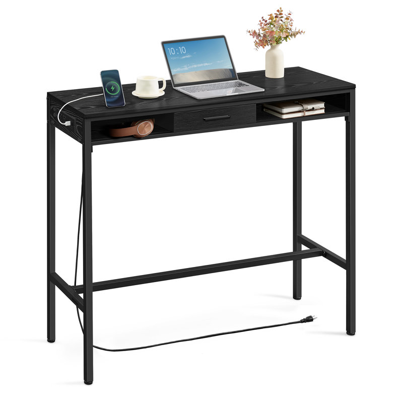 Bar Table With Power Outlet, 41.2"H x 47.2"L x 15.7"W, Ebony Black