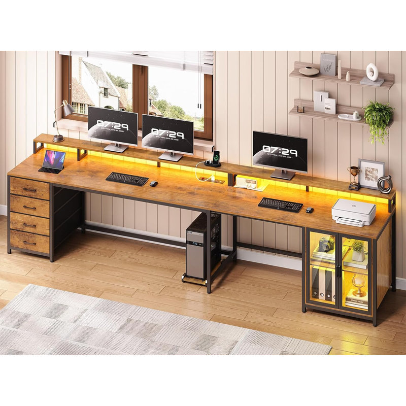 Bureau réversible avec prises encastrées Hansbury, Brun / Noir