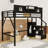 Metal Loft Bed with Staircase, High Guardrails, and LED Light-1075058662