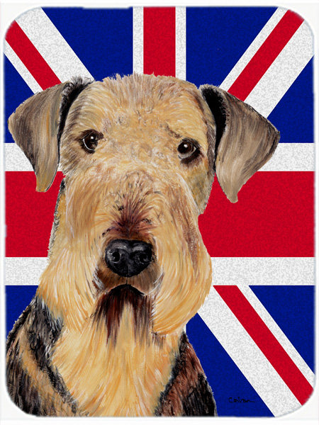 Airedale à trésors avec panneau de coupe en verre à drapeau anglais britannique caroline Union Jack