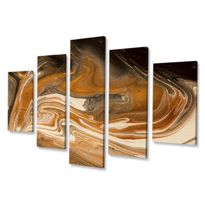 Nature Marble in Earth Tonesth Brown Color Stains - 5 pièces, peinture sur toile tendue