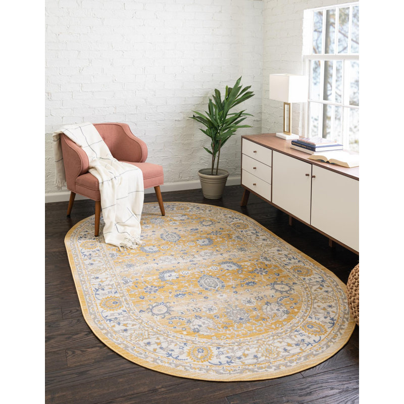 Tapis oriental toscan jaune Xion, Ovale 3 pi x 5 pi 3 po