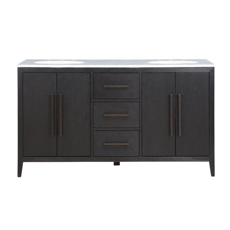 60" Undermount Double Bathroom Vanity Set, Wire Brushed Dark Oak