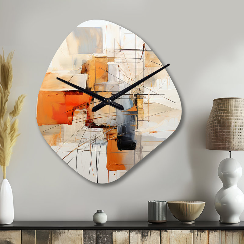Orange gris, dessin au trait abstrait expressionnisme - dessin au trait de forme irrégulière, horloge murale, Grand