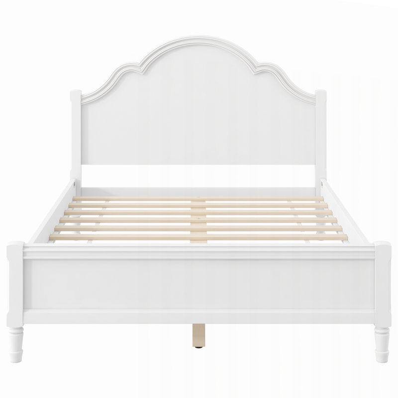 Lit plateforme en bois avec tête de lit arquée et base à lattes, Queen, Blanc